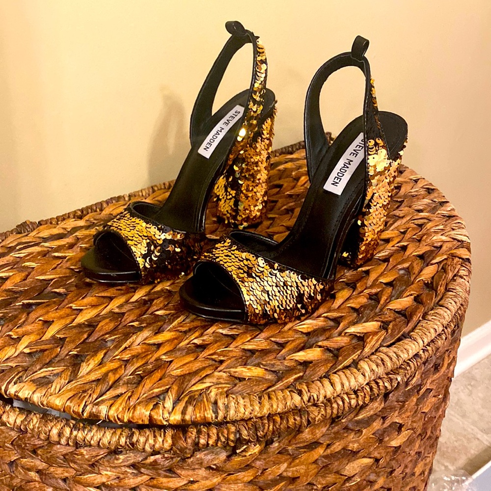 Gold AND black sequin chunky heels